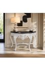 Consola barroca con madera lacada blanca y mármol negro - 7