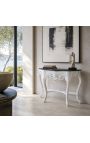 Consola barroca con madera lacada blanca y mármol negro - 3