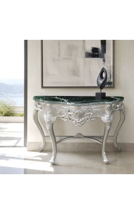 Baročna konzola s posrebrenim lesom in zelenim marmorjem - 2