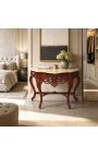 Konsol barock mahogny färg och beige marmor - 6