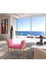 Bancă baroc Ludovic al XV-lea țesătură de catifea roz și lemn auriu
