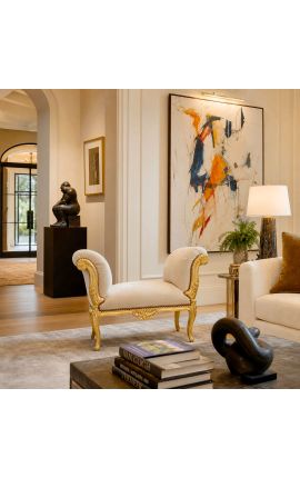 Baročna klop Ludvika XV. iz bež žametnega blaga in zlatega lesa - 2