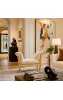 Barroco Louis XV banco beige tela terciopelo y madera de oro - 2