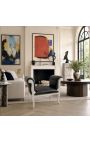 Baroková lavica Louis XV Štýl čierna koženka a strieborné drevo - 2