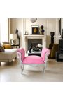 Baroque Louis XV bench pink velvet fabric and silver wood - 4