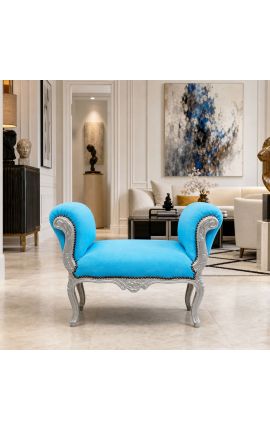 Louis XV BENCH TURQUOISE BLUE SAMTS SAMTION Stoff und Silberholz - 2