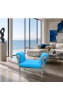Louis XV Bänk turkos blå sammet tyg och silver trä - 5