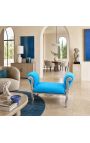 Louis XV bench turquoise blue velvet fabric and silver wood - 3