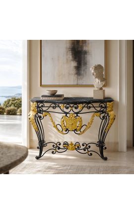 Smedejernskonsol i Louis XV-stil med sort marmor - 2