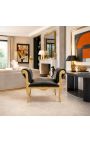 Baroque bench Louis XV style black leathrette and gold wood - 2