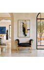 Baroque bench Louis XV style black fabric and gold wood - 5