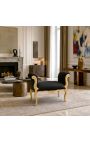Baroque bench Louis XV style black fabric and gold wood - 3