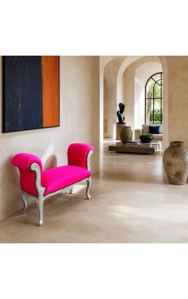 Barokkbenk Louis XV Stil fuchsia stoff og sølv tre - 2