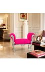 Banquette baroque de style Louis XV fuchsia et bois argent - 3