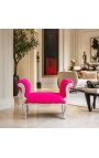 Banc barroc Louis XV Teixit de fúcsia d'estil i fusta de plata - 4