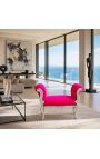 Banquette baroque de style Louis XV fuchsia et bois argent - 5