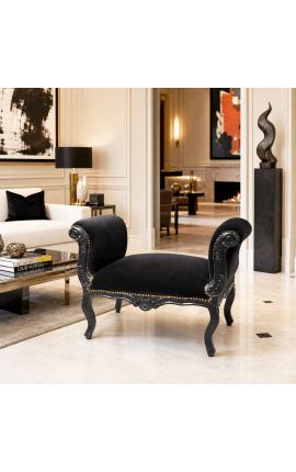 Barokna klupa Louis XV Stil crni baršun i lakirano crno drvo - 2