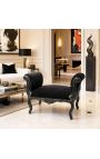 Baroque bench Louis XV style black velvet and lacquered black wood - 2