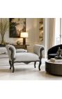 Baroque Louis XV bench grey velvet fabric and black matte wood - 3