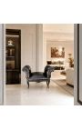 Barokní Louis XV lavice černá koženka a černé dřevo - 6
