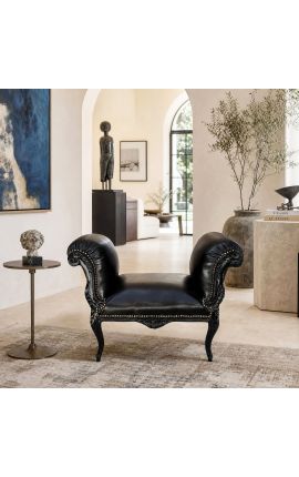 Barroc Louis XV Banc Black Leatherette i fusta negra - 2