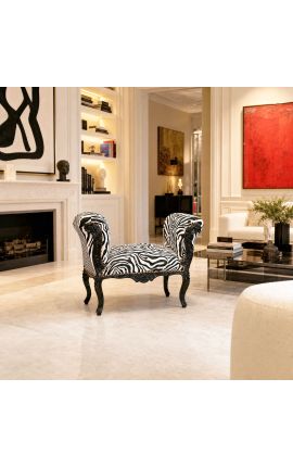 Baroka Louis XV Bench Zebra audums un melns koksne - 2
