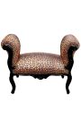 Barock Louis XV Bank Leopard Stoff und schwarzes Holz - 11