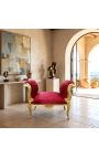 Baroque bench Louis XV style red satine fabric and gold wood - 4