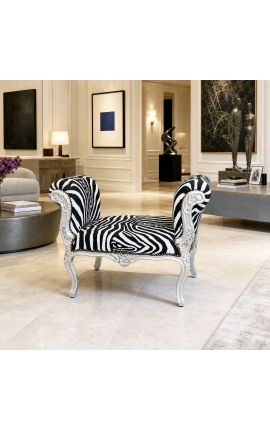 Barokní Louis XV lavice zebra tkaniny a stříbrné dřevo - 2