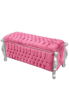 Louis XV Banco de armazenamento barroco em veludo rosa e madeira de prata - 2