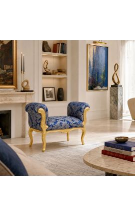 Barroco Louis XV Banco azul con "gobelins" patrones de tela y madera de oro. - 2