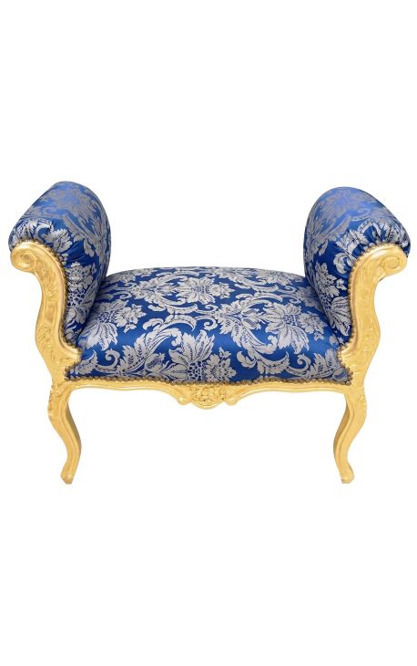 Barock Louis XV Bankblau mit "Gobelins" Muster Stoff und Goldholz - 1