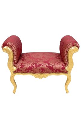 Baroque Louis XV bench red with "Gobelins" patterns fabric and gold wood