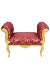 Barok Louis XV Bench rød med gobelins mønstre stof og guld træ - 7