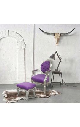 Baroko pėdos Louis XV Violetinė aksominė ir sidabro mediena