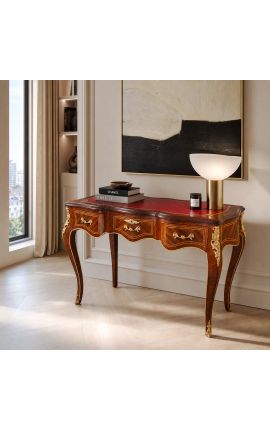 Louis XV Stiil Desk 3 sahtliga koos marquetry, punase kirjapinnaga - 2