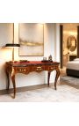 Louis XV Deschidere de birou cu 3 sertare cu marchetă, suprafață roșie - 4
