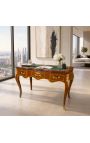 Louis XV stil skrivebord med 3 skuffer med marquetry grønn skriving - 6