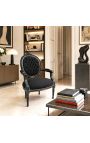 Poltrona barroca Louis XVI estilo preto veludo e madeira preta - 6