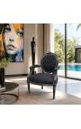Poltrona barocca Louis XVI Stile velluto nero e legno nero - 7