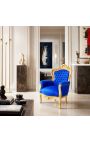 Grand fauteuil de style Baroque tissu velours bleu et bois doré - 6