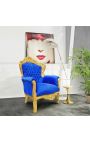 Liels baroka stila krēsls zilā samta un zelta koka krāsā - 9