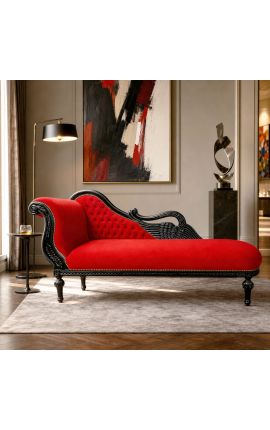 Grande chaise longue barocca con tessuto di velluto rosso cigno e legno dorato - 2