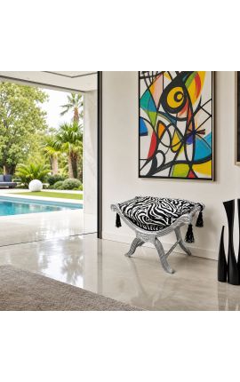Banc Dagobert teixit zebra i fusta de plata - 2