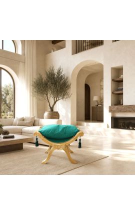 Dagobert bench green velvet and gold wood - 2