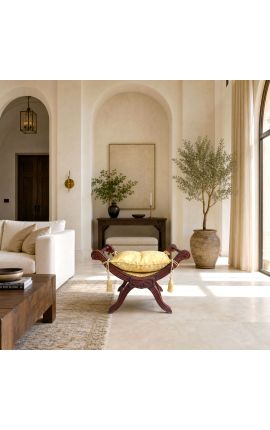Romersk benk (eller Dagobert) gullsatengstoff og mahognitre - 2