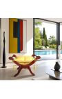 Romersk bänk (eller Dagobert) guldsatintyg och mahognyträ - 8