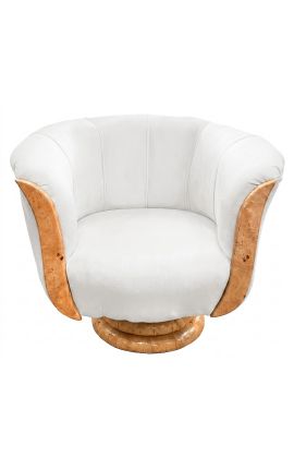 Sillón "Tulip" Art Deco Style Elm y terciopelo blanco