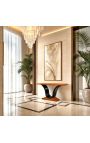 Console in stile Art Deco in crosta di olmo e supporto laccato nero - 3