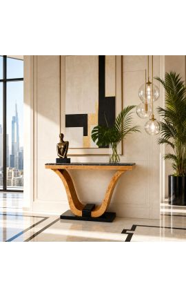 Art Deco Console med Elm Burl Inlaid och Black Marmor - 2
